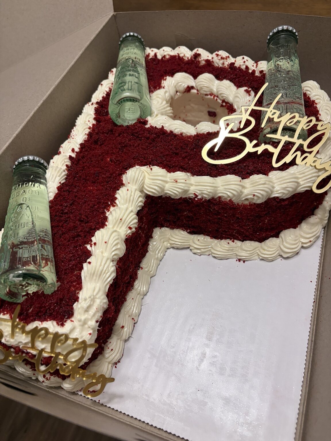 Custom red velvet number cake with decorative details